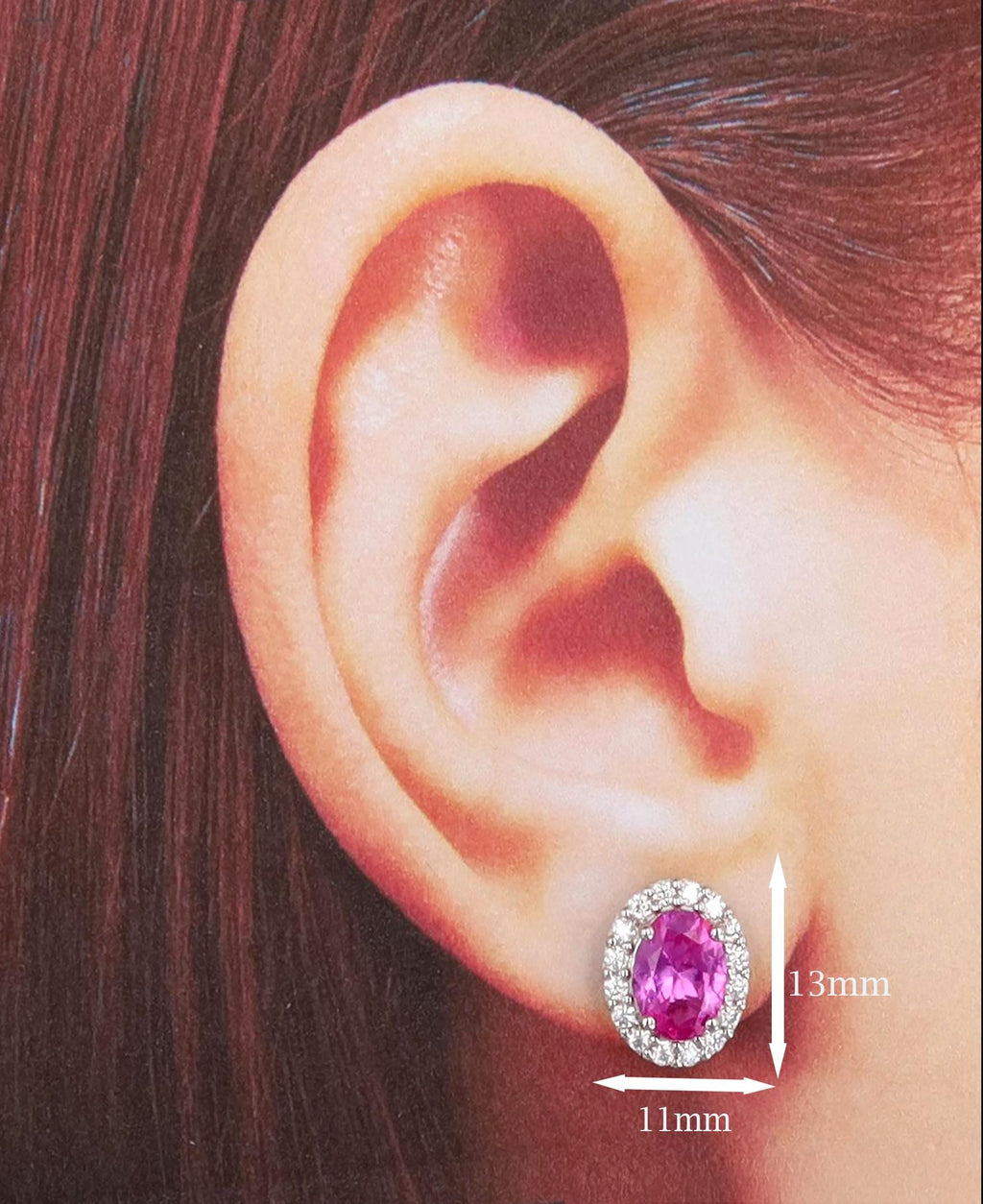 Lab Grown Pink Sapphire Halo Studs in Sterling Silver