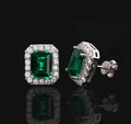 Emerald Cut Halo Earrings in Sterling Silver