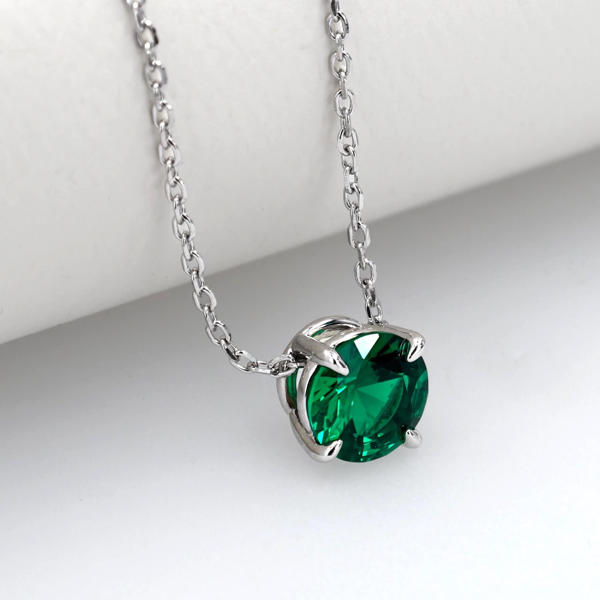 Lab Grown Emerald Slider Pendant in Sterling Silver