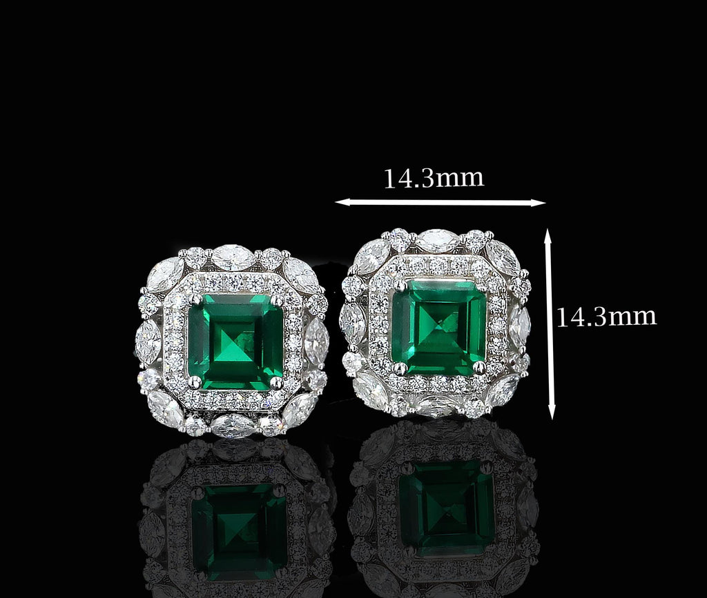 Art Deco Lab Grown Emerald Nano Crystal Studs in Sterling Silver