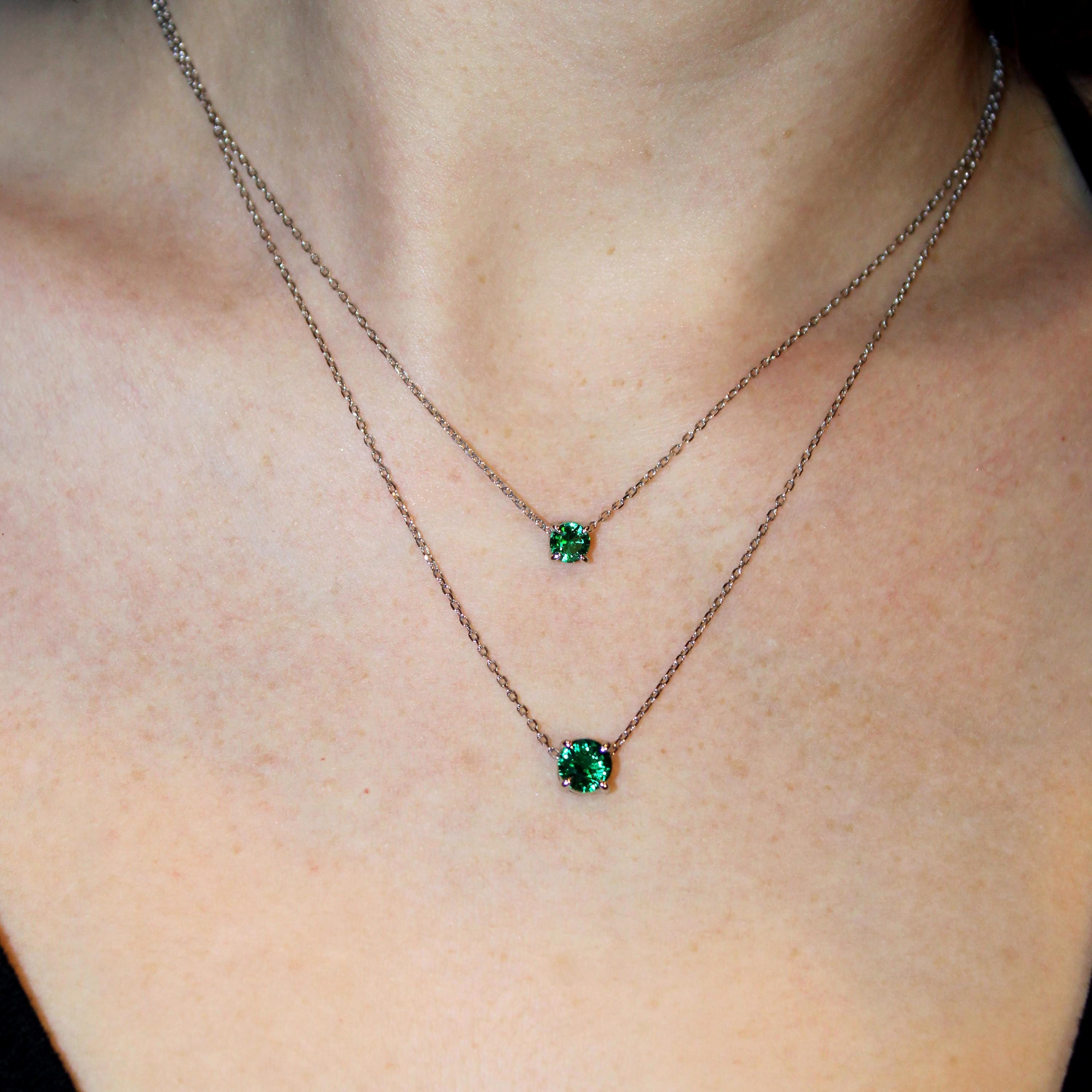 Lab Grown Emerald Slider Pendant in Sterling Silver
