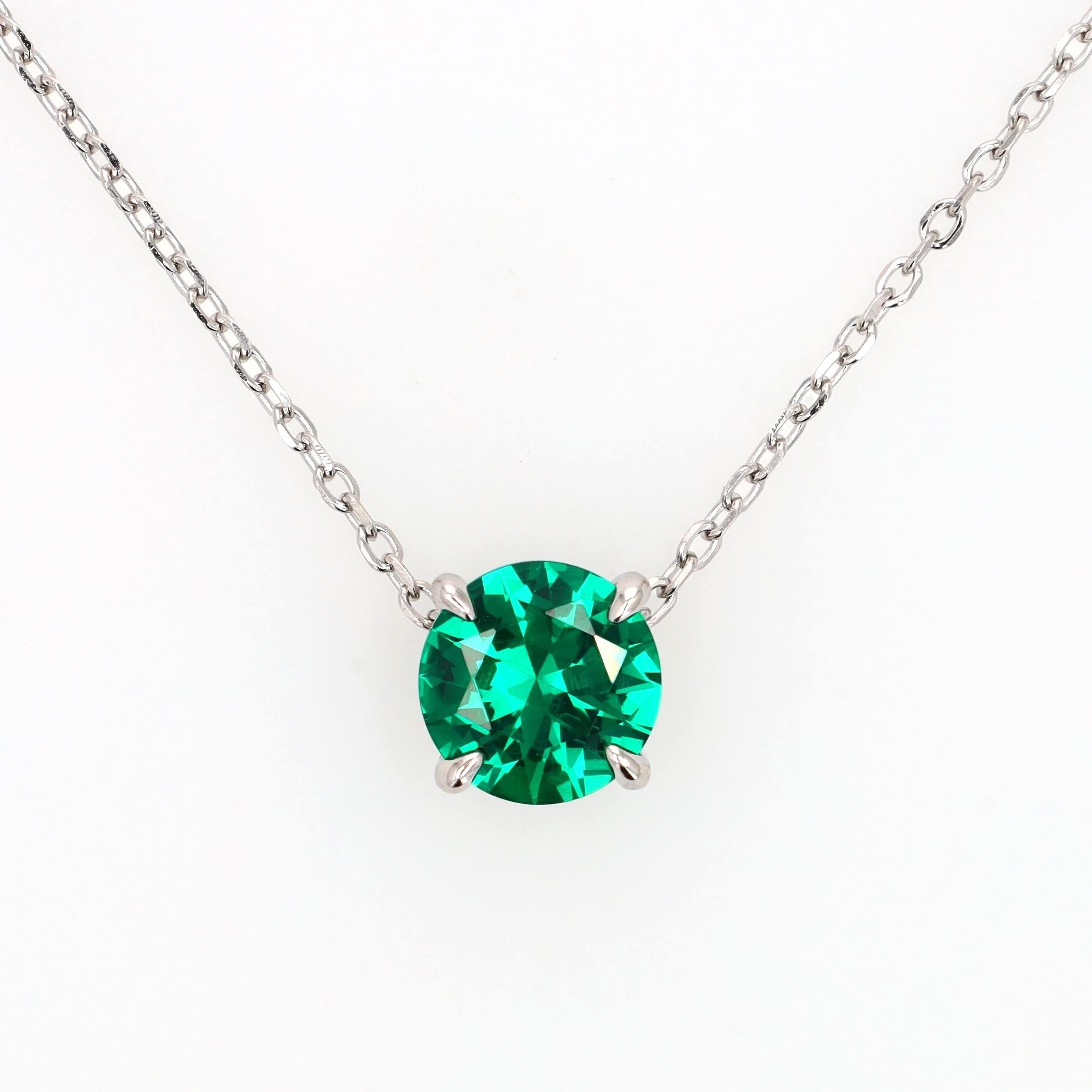 Lab Grown Emerald Slider Pendant in Sterling Silver