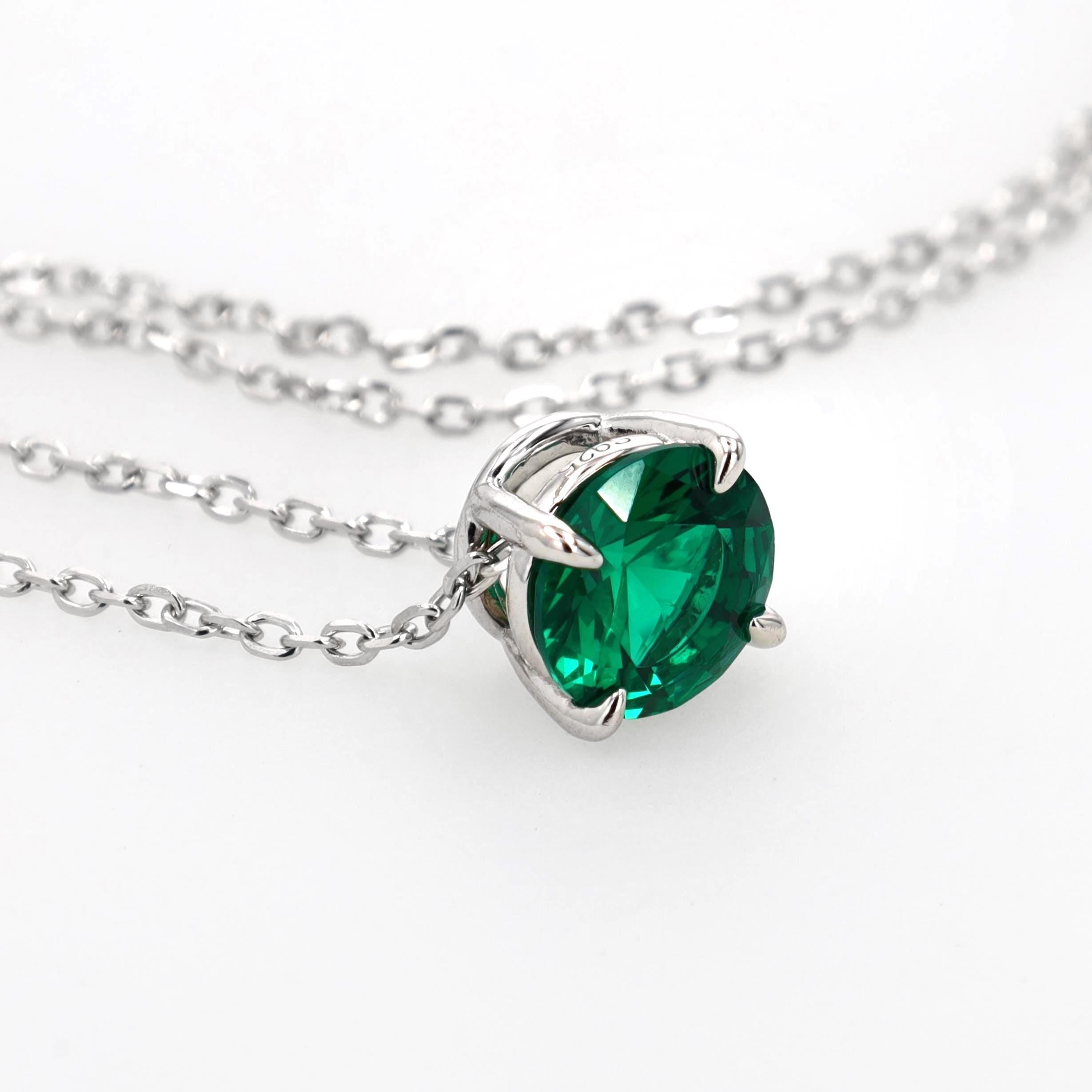 Lab Grown Emerald Slider Pendant in Sterling Silver