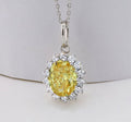 Yellow Simulated Diamond Halo Pendant in Sterling Silver