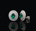 Double Halo Lab Grown Emerald Nano Crystal Earrings in Sterling Silver