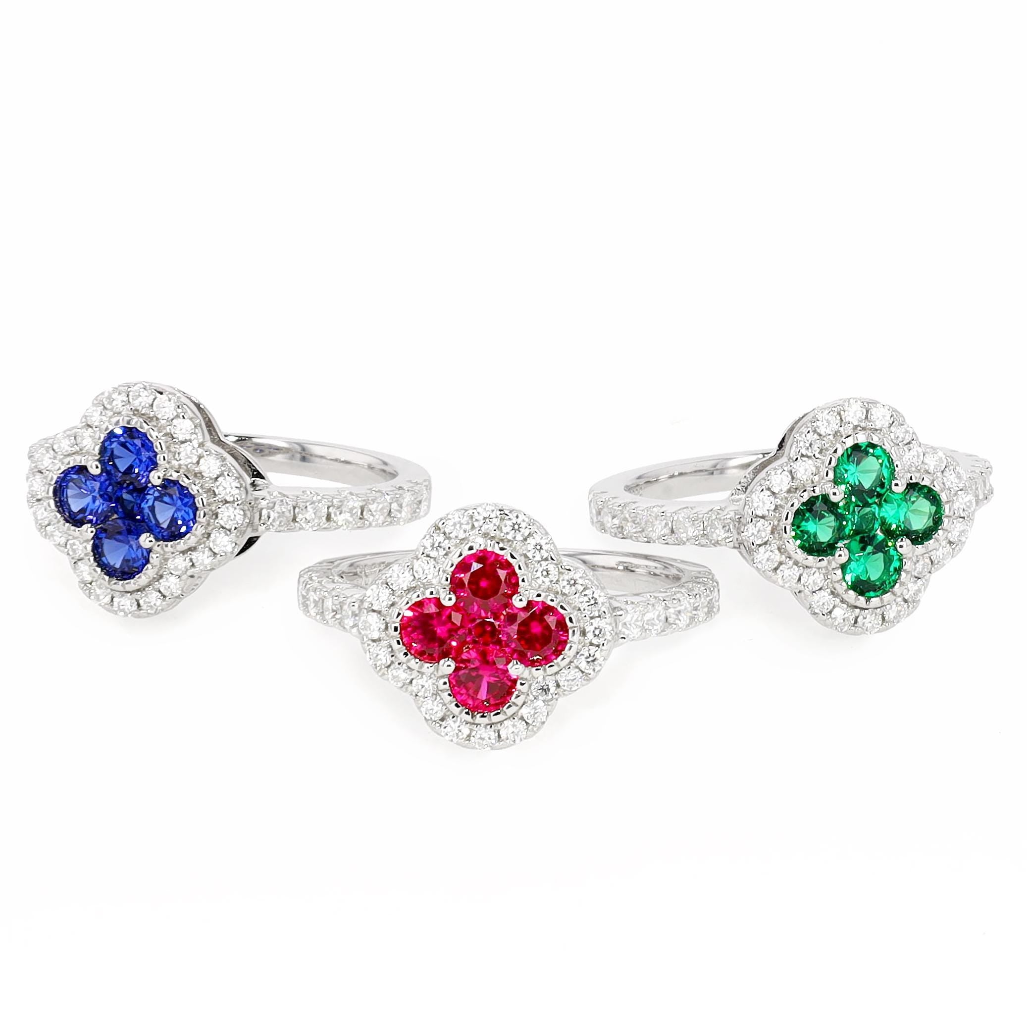 Emerald Clover Ring in Sterling Silver
