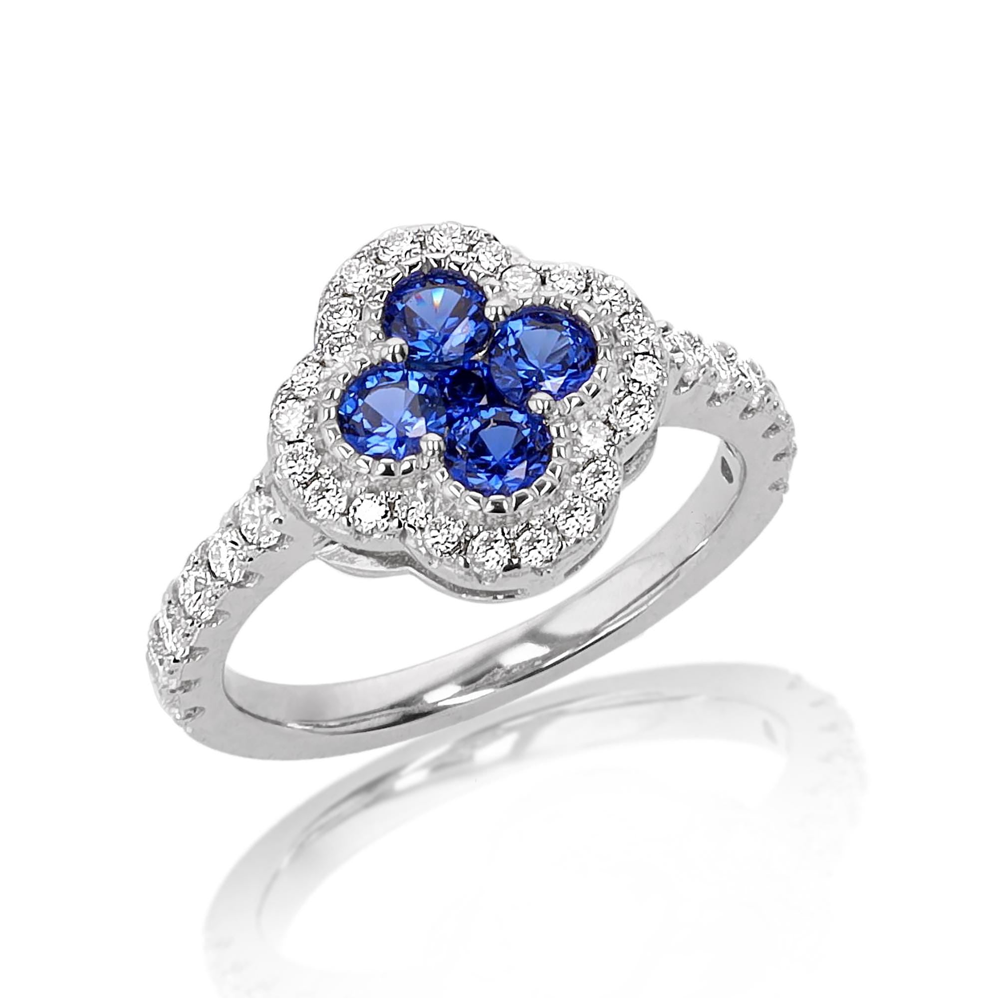 Sapphire Clover Ring in Sterling Silver