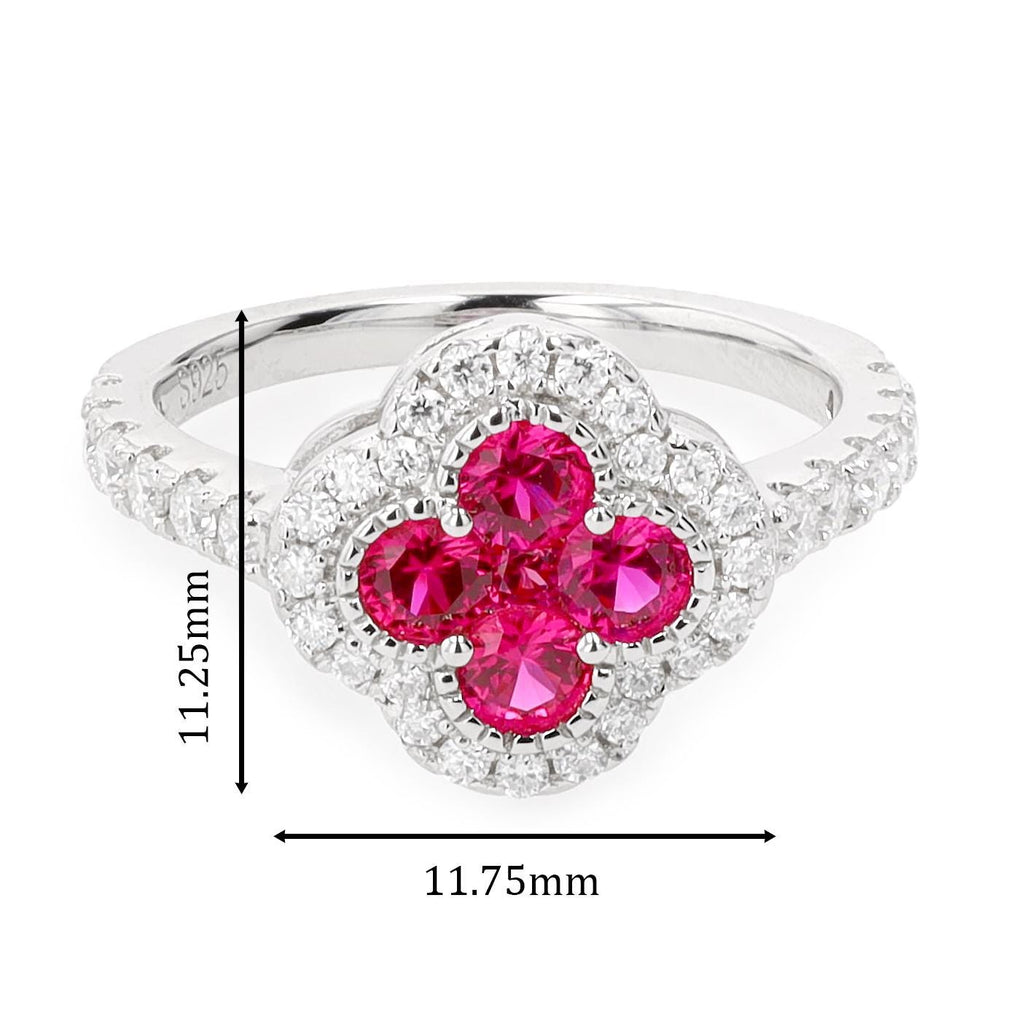 Ruby Clover Ring in Sterling Silver