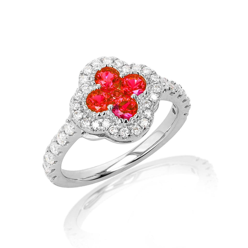Ruby Clover Ring in Sterling Silver