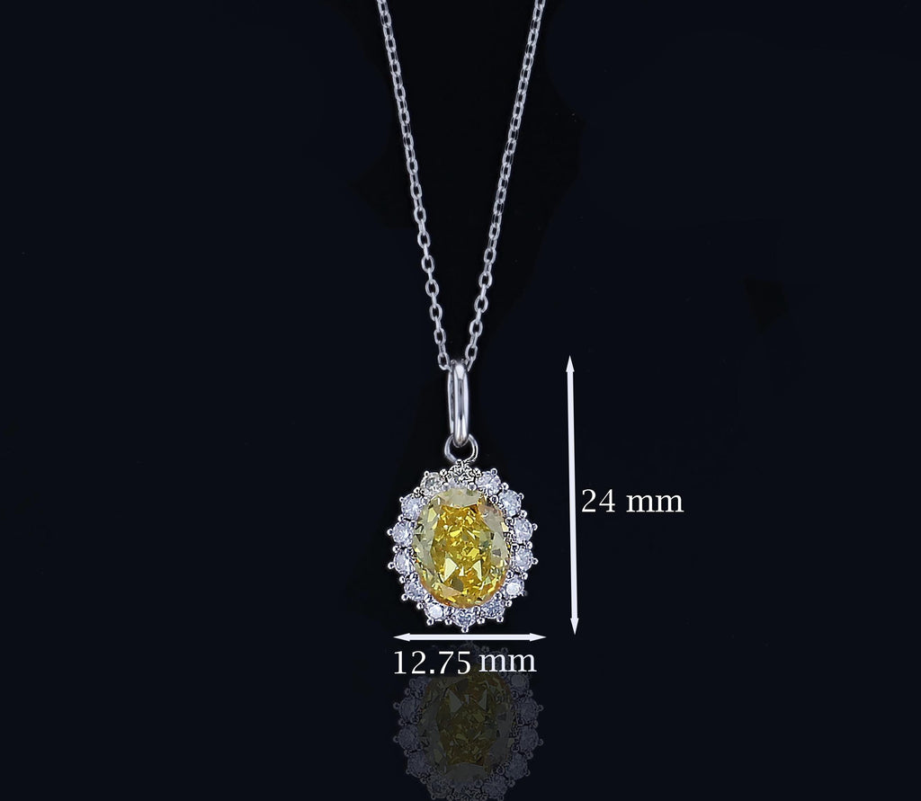 Yellow Simulated Diamond Halo Pendant in Sterling Silver
