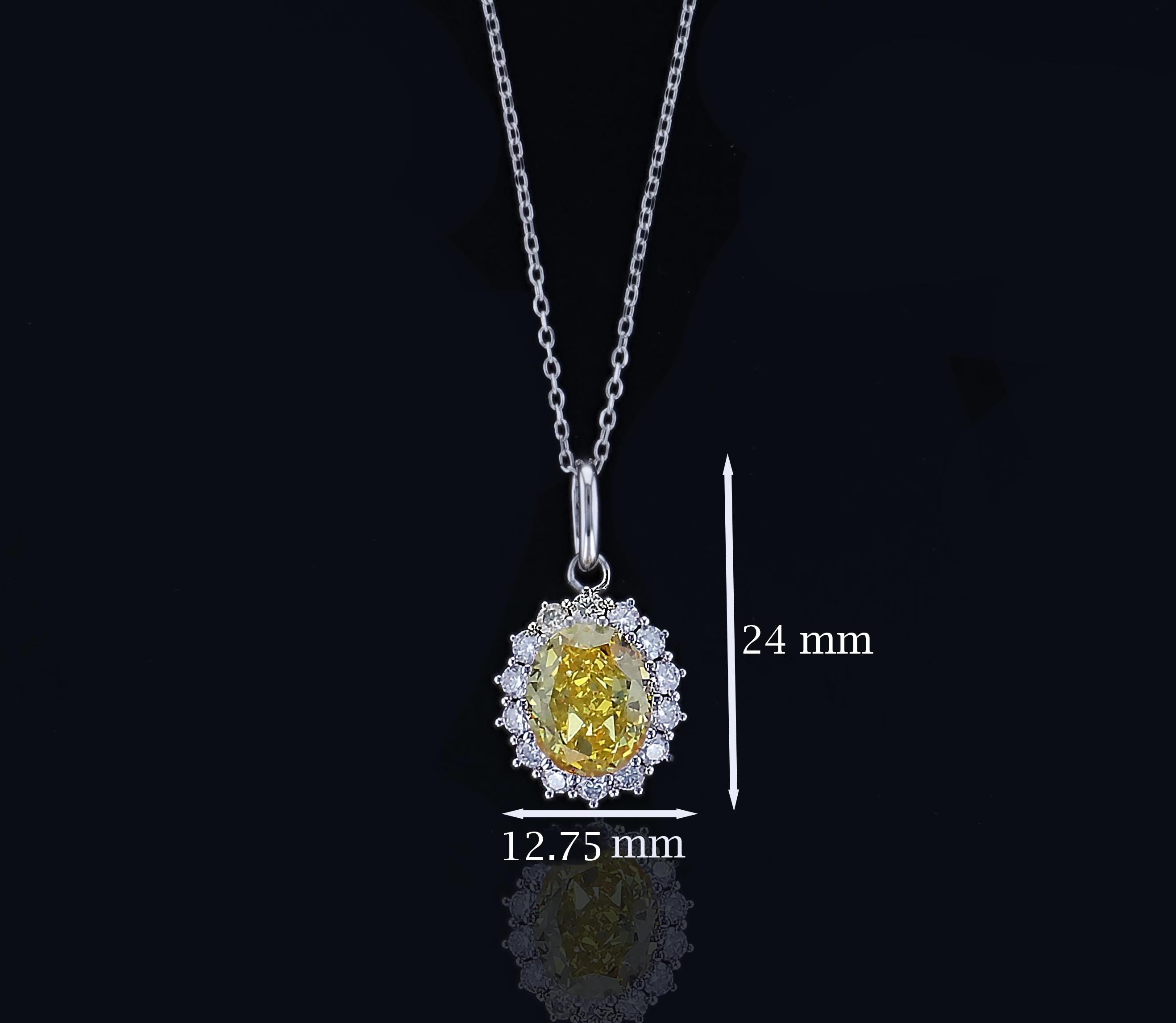 Yellow Simulated Diamond Halo Pendant in Sterling Silver