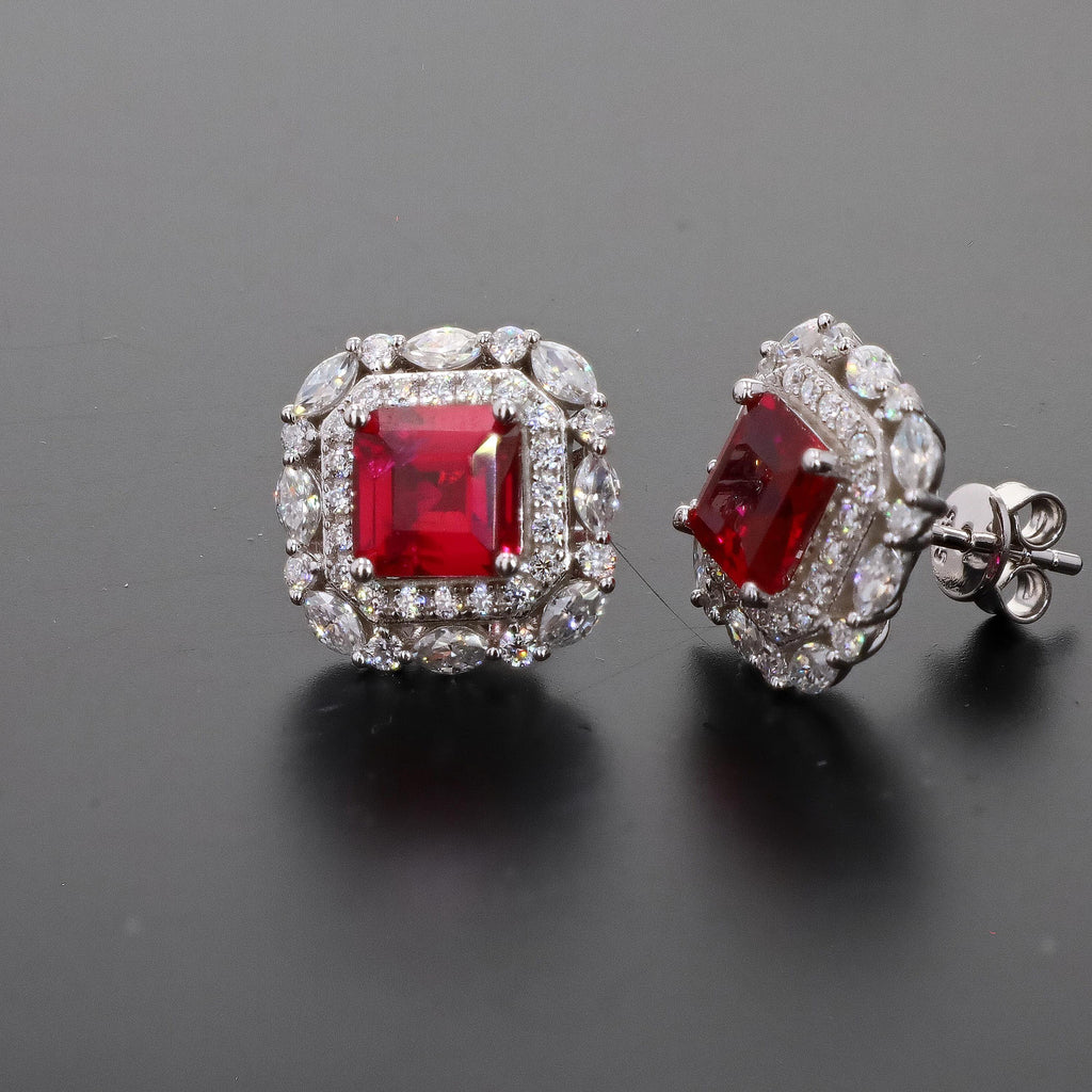 Art Deco Lab Grown Sapphire Studs in Sterling Silver