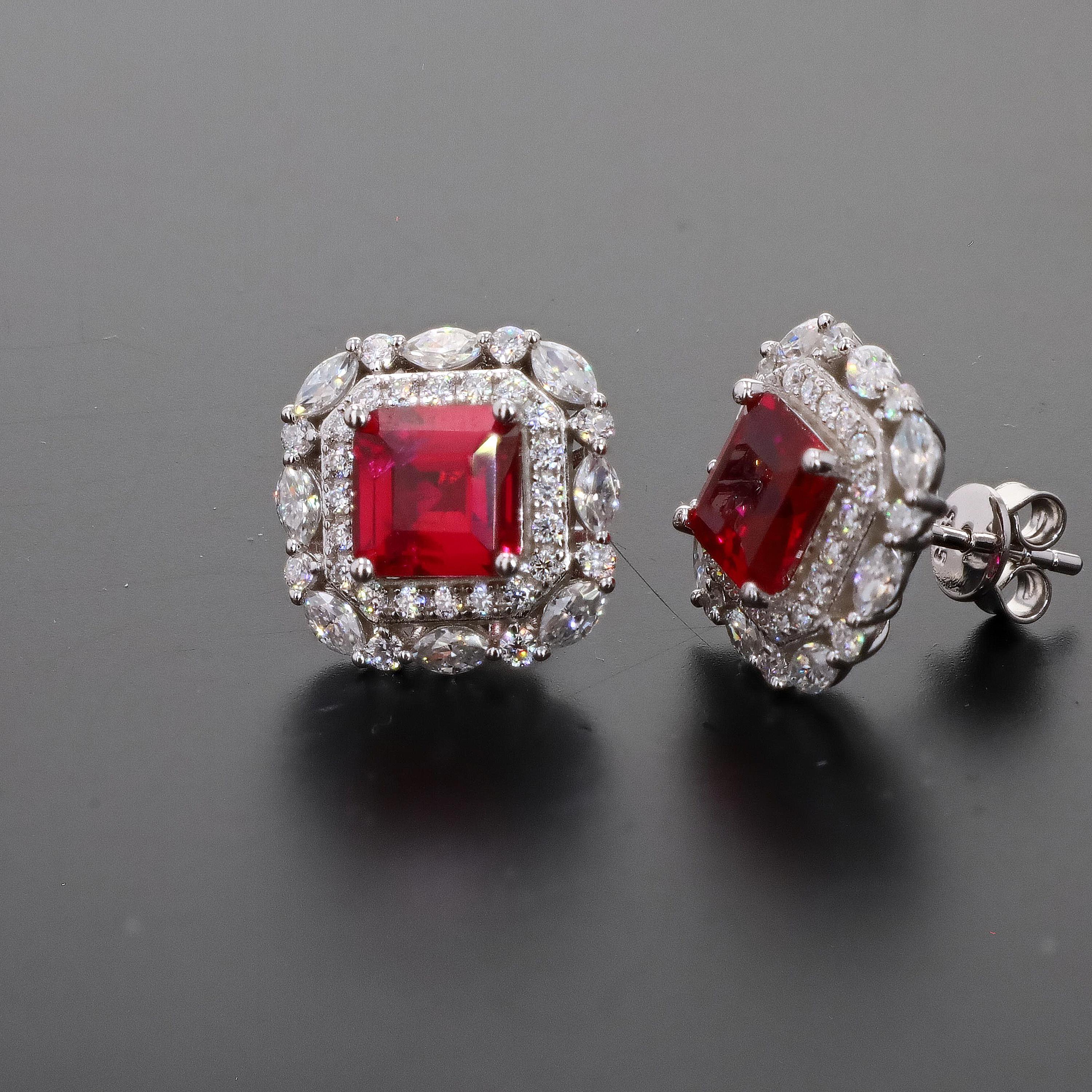 Art Deco Lab Grown Sapphire Studs in Sterling Silver