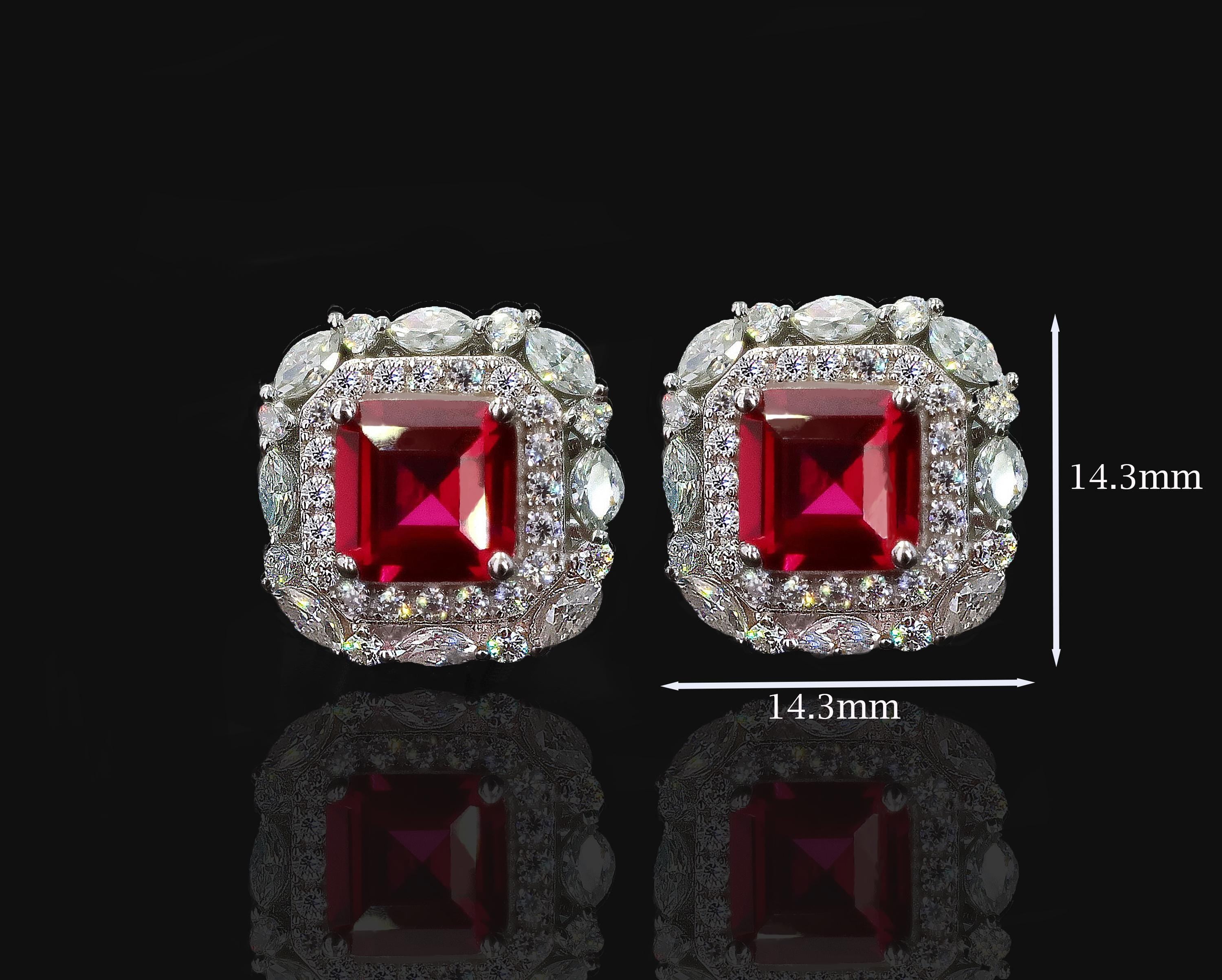 Art Deco Lab Grown Sapphire Studs in Sterling Silver