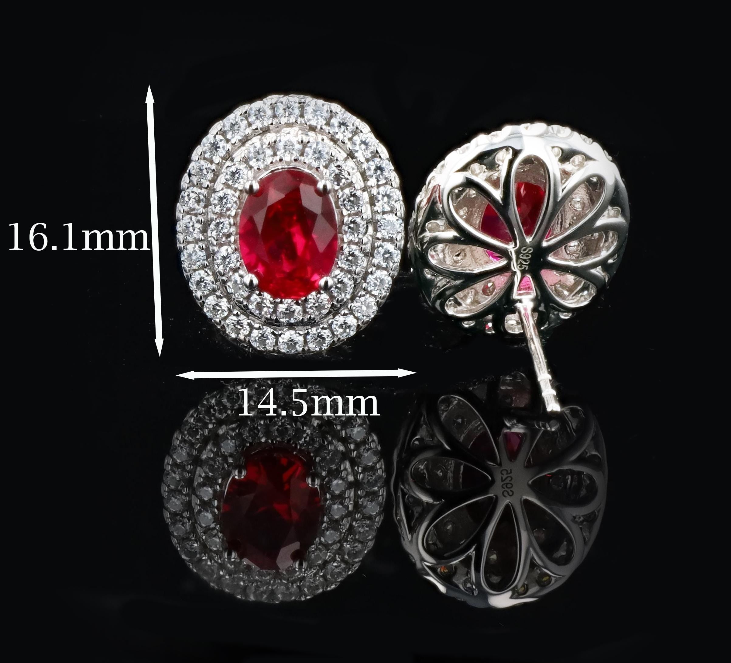 Double Halo Lab Grown Ruby Earrings in Sterling Silver