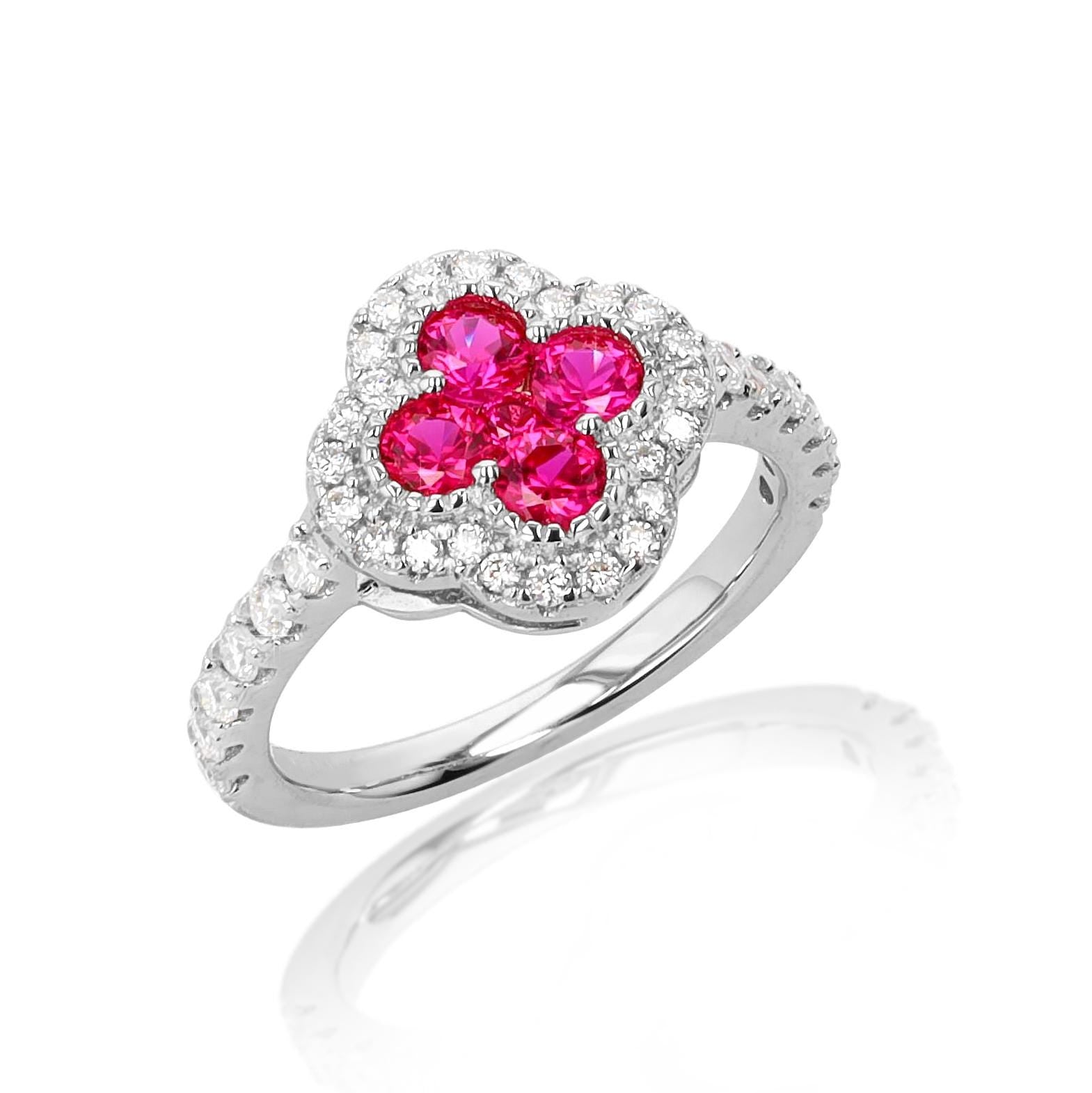 Ruby Clover Ring in Sterling Silver