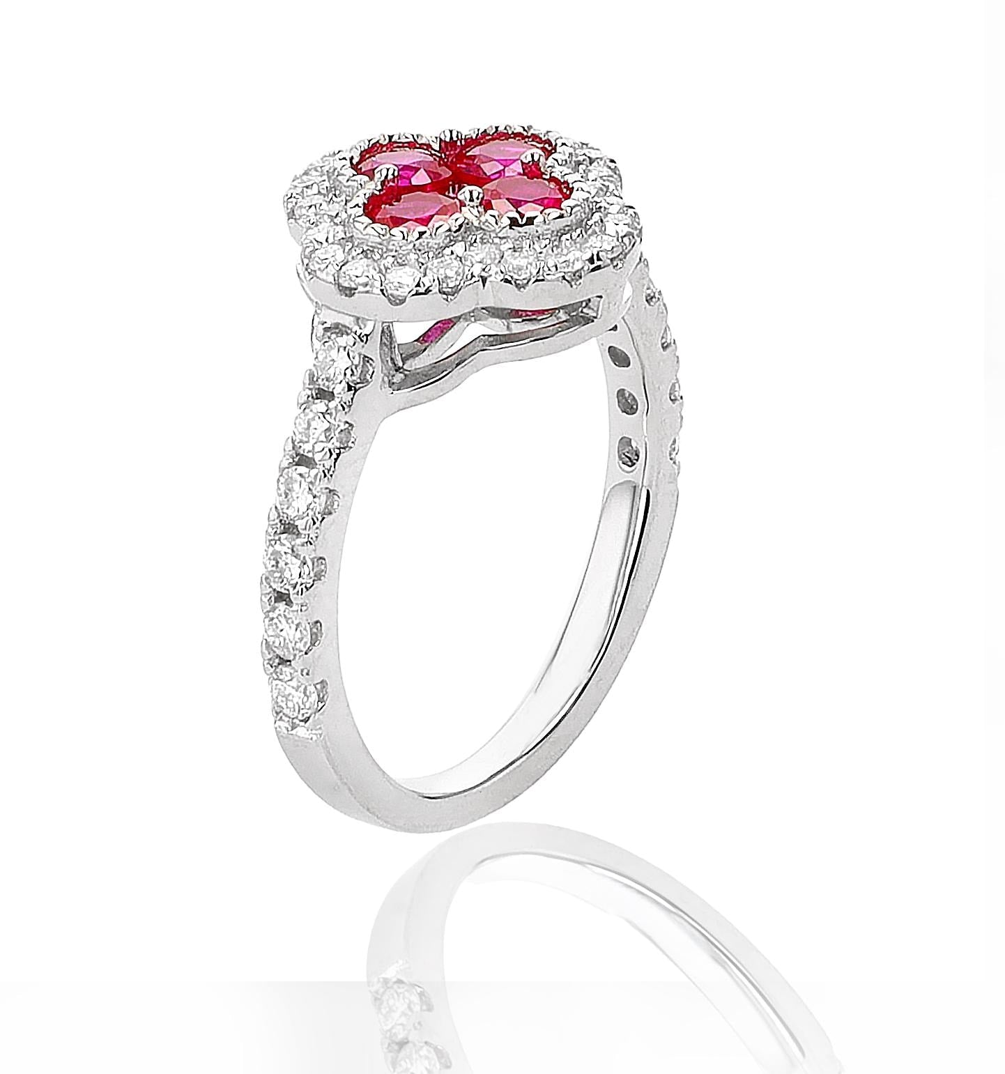 Ruby Clover Ring in Sterling Silver