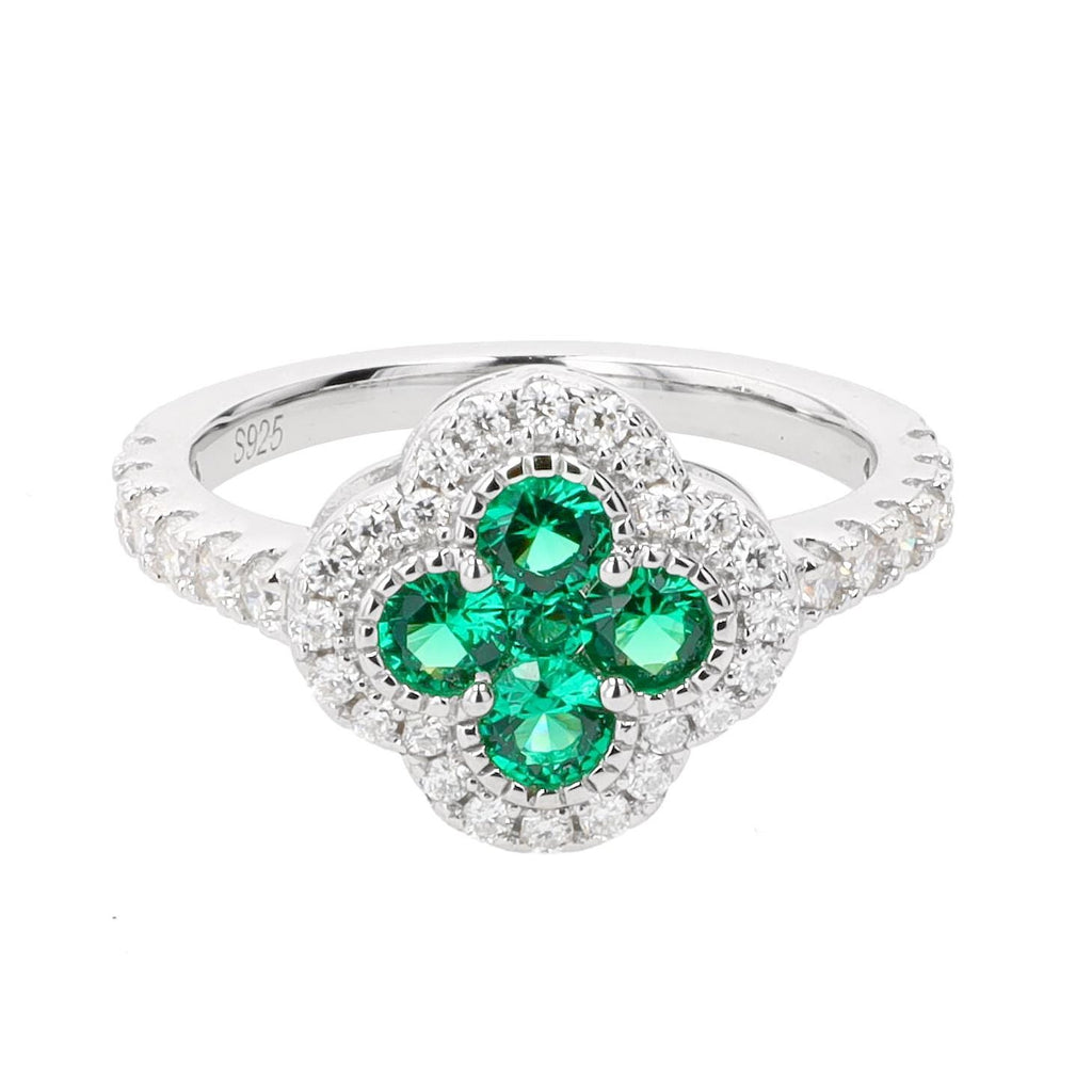 Emerald Clover Ring in Sterling Silver