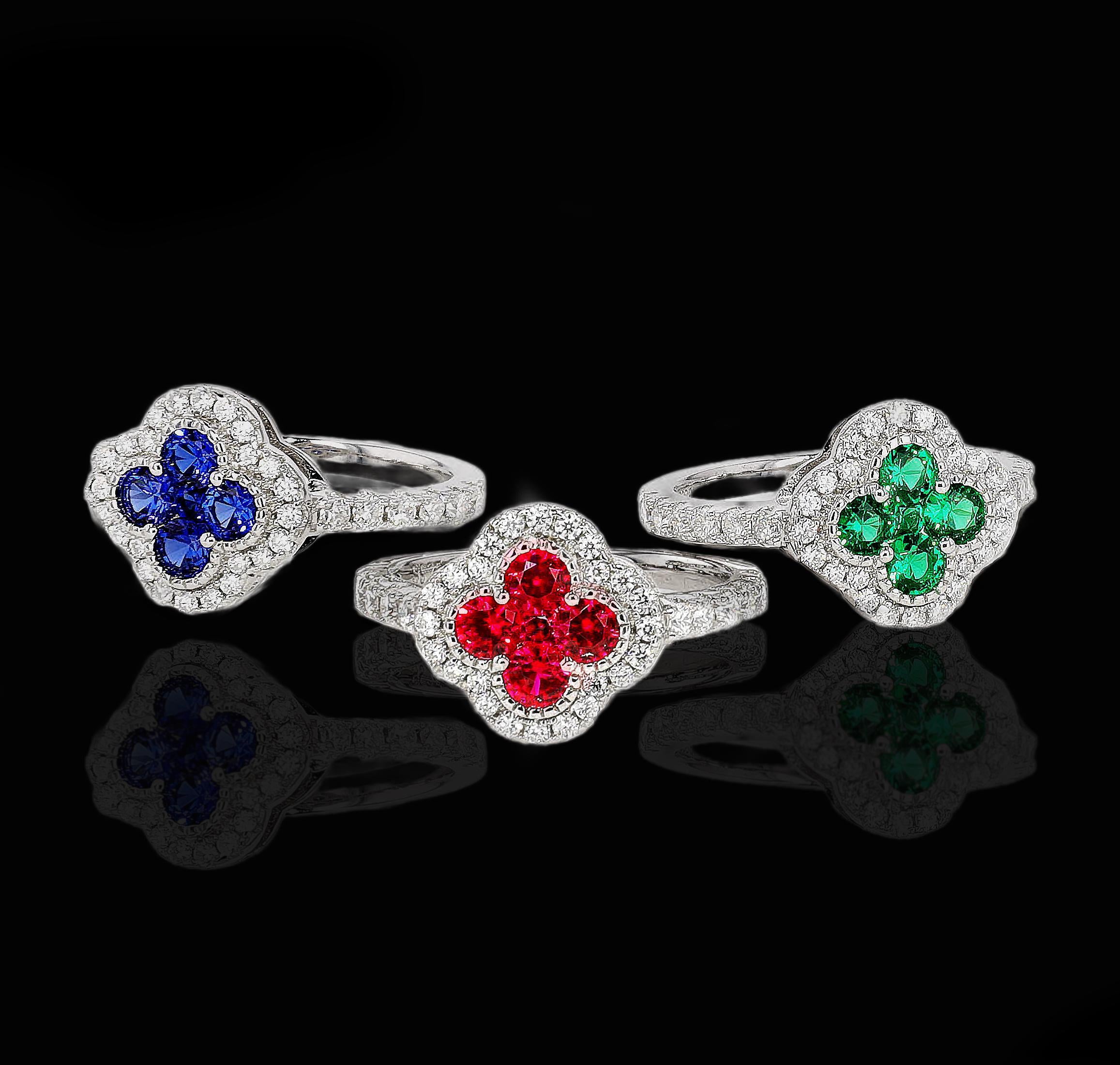 Sapphire Clover Ring in Sterling Silver