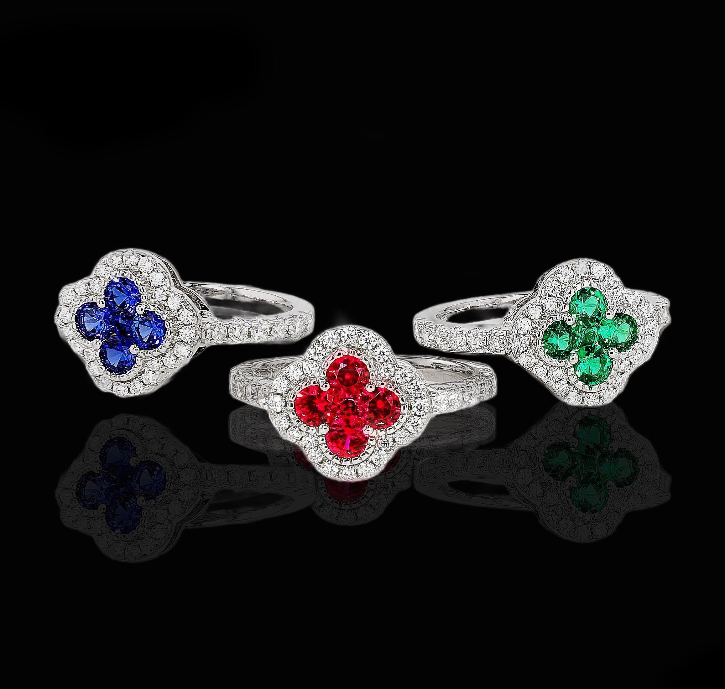 Ruby Clover Ring in Sterling Silver