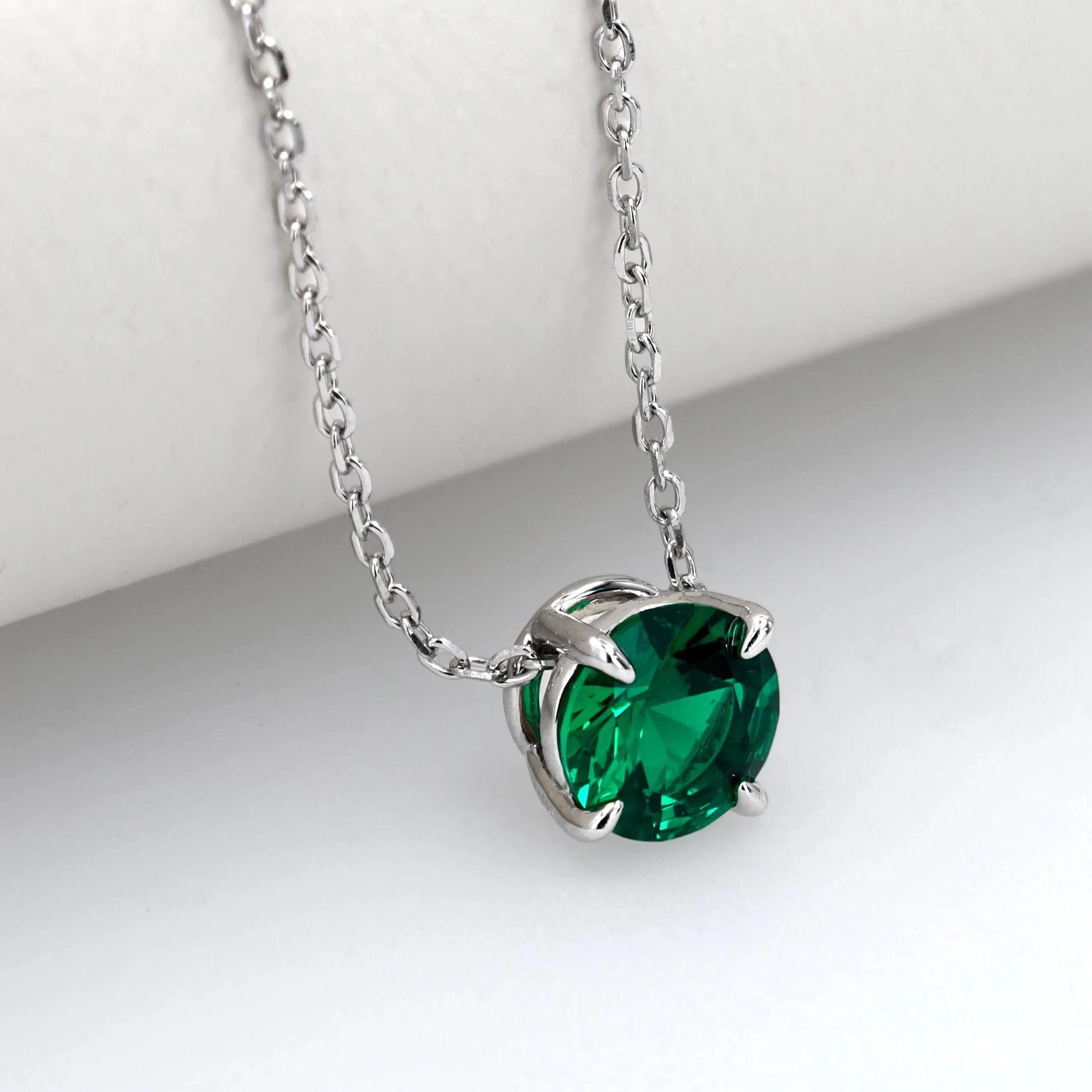 Lab Grown Emerald Slider Pendant in Sterling Silver