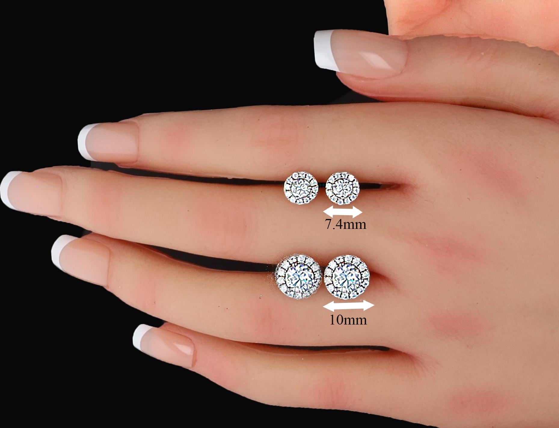 Round Moissanite Halo Studs in Sterling Silver