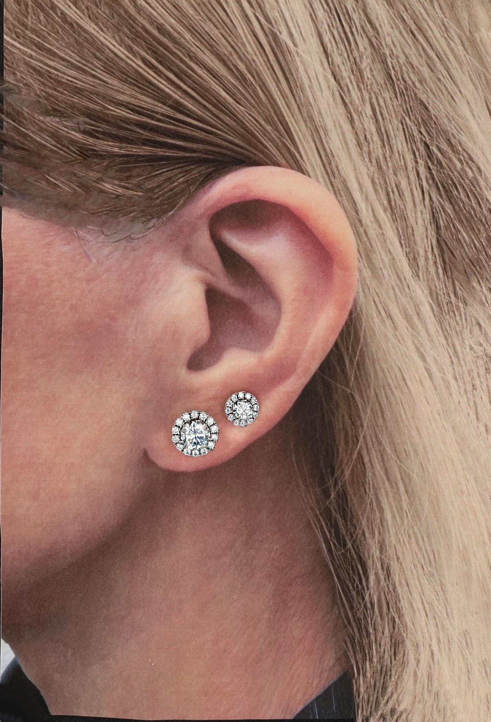 Round Moissanite Halo Studs in Sterling Silver