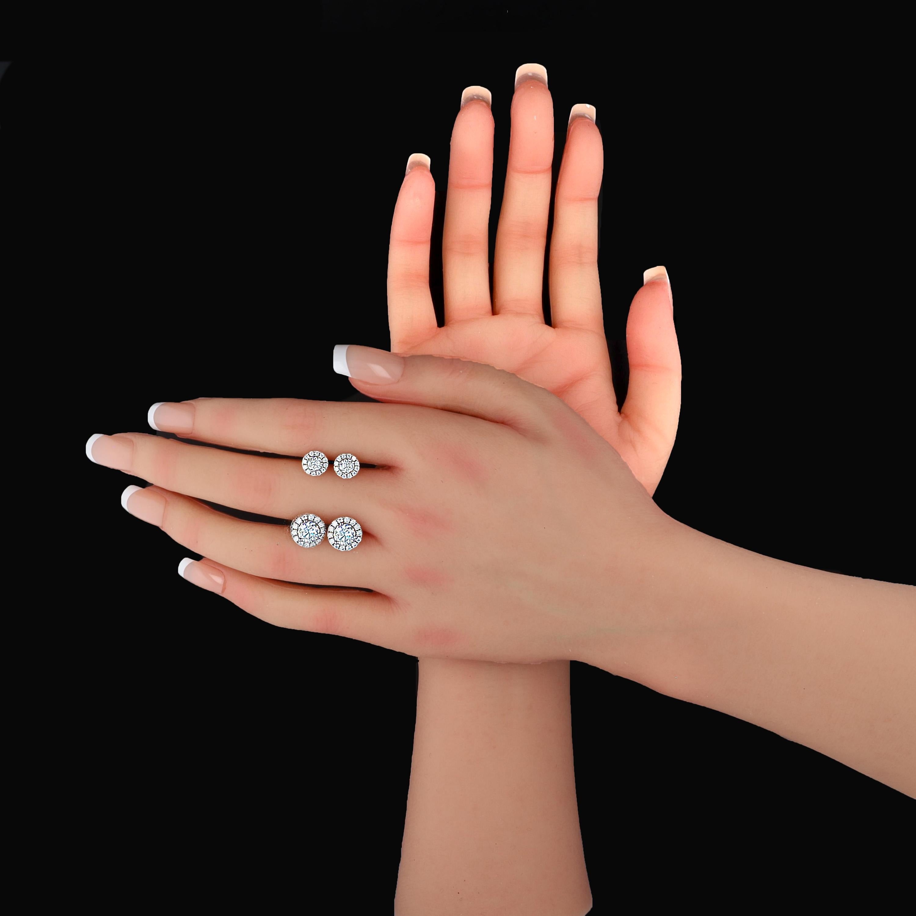 Round Moissanite Halo Studs in Sterling Silver