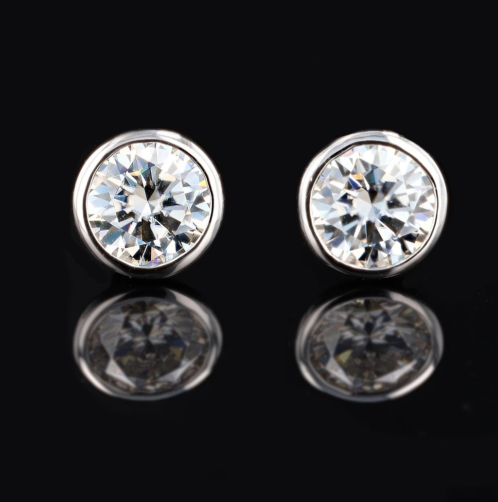 Bezel Moissanite Studs in Sterling Silver