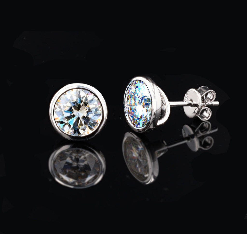 Bezel Moissanite Studs in Sterling Silver