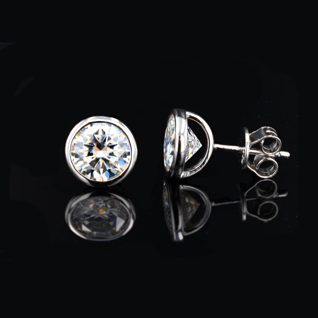 Bezel Moissanite Studs in Sterling Silver