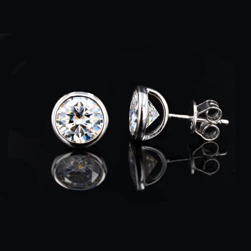 Bezel Moissanite Studs in Sterling Silver